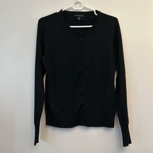 Black Wool Crew-Neck Cardigan